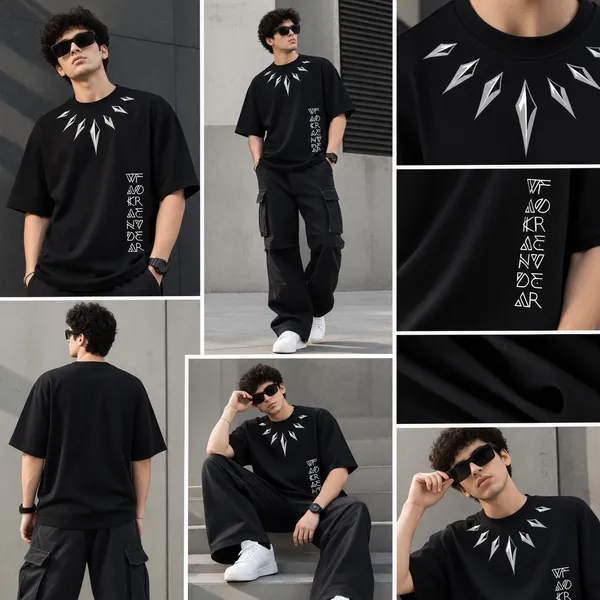 Giffy_Life_"Wakanda_Forever"_Jet_Black_Oversized_T-Shirt_|_Premium_Heavyweight_Cotton_Black_Panther_Collar_Printed_Graphic_Drop_Shoulder_Tee