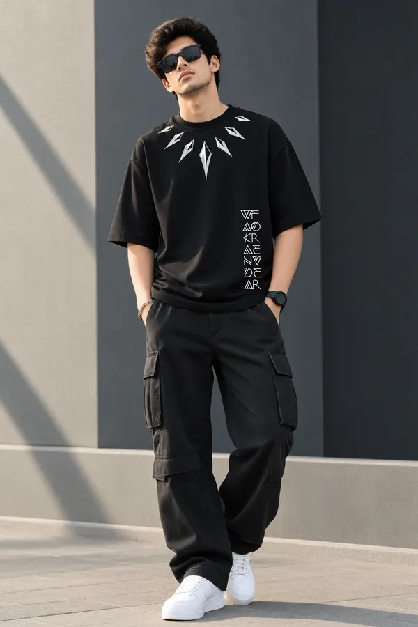 Giffy_Life_"Wakanda_Forever"_Jet_Black_Oversized_T-Shirt_|_Premium_Heavyweight_Cotton_Black_Panther_Collar_Printed_Graphic_Drop_Shoulder_Tee