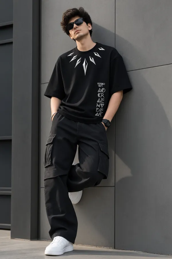 Giffy_Life_"Wakanda_Forever"_Jet_Black_Oversized_T-Shirt_|_Premium_Heavyweight_Cotton_Black_Panther_Collar_Printed_Graphic_Drop_Shoulder_Tee