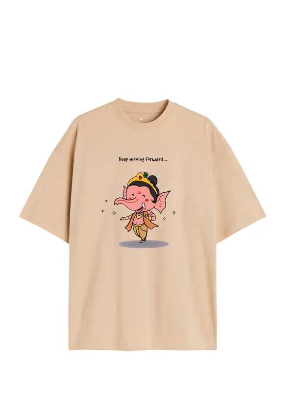 Lord_Ganesha_"Keep_Moving_Forward"_Beige_Oversized_T-Shirt