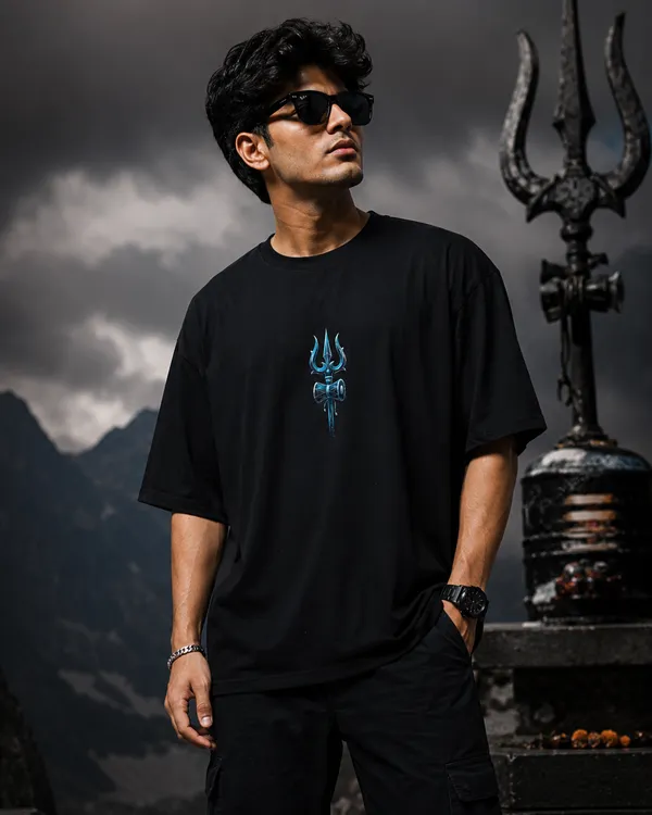 Men's_Black_Oversized_T-Shirt_with_Electric_Blue_Lord_Shiva_Trishul_Graphic_Print