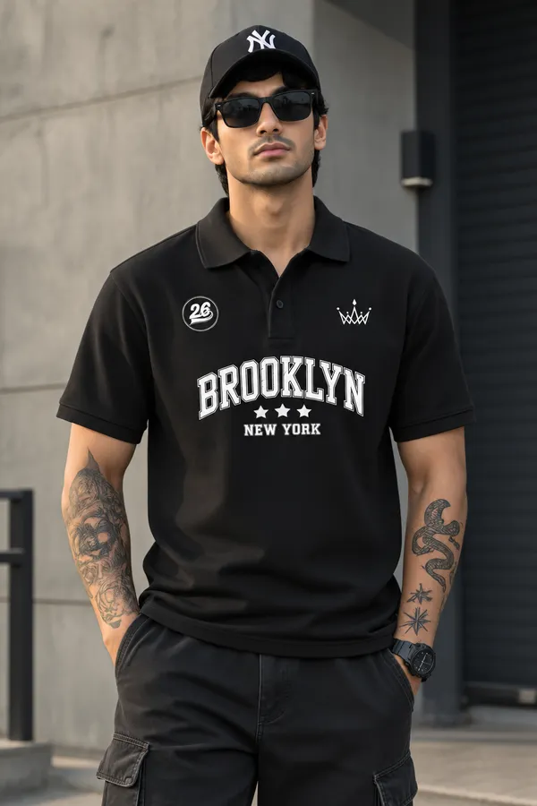 Men’s_Jet_Black_Oversized_"Brooklyn_Varsity"_Polo_T-Shirt