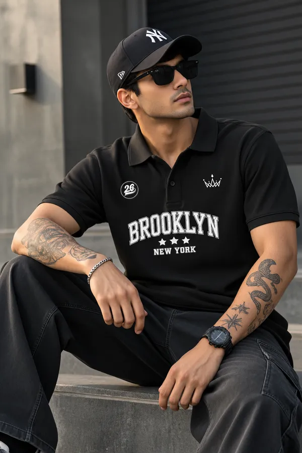 Men’s_Jet_Black_Oversized_"Brooklyn_Varsity"_Polo_T-Shirt
