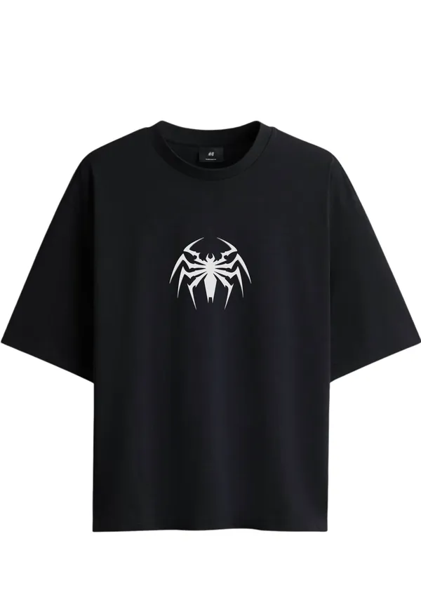 Men's_Oversized_Graphic_T-Shirt_-_Black_Heavyweight_Crewneck_Tee_with_Metallic_Silver_Jagged_Spider_Logo,_Y2K_Grunge_Anti-Hero_Streetwear_Top