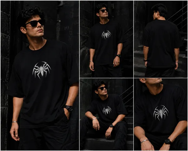 Men's_Oversized_Graphic_T-Shirt_-_Black_Heavyweight_Crewneck_Tee_with_Metallic_Silver_Jagged_Spider_Logo,_Y2K_Grunge_Anti-Hero_Streetwear_Top