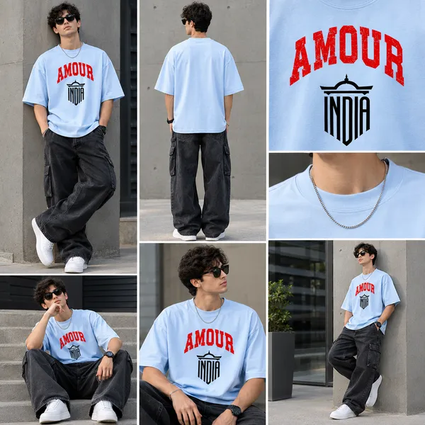Men’s_Sky_Blue_Oversized_"Amour_India"_Varsity_T-Shirt_|_Giffy_Life
