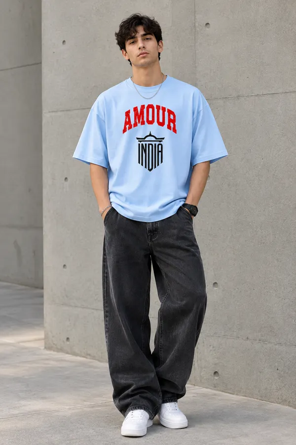 Men’s_Sky_Blue_Oversized_"Amour_India"_Varsity_T-Shirt_|_Giffy_Life