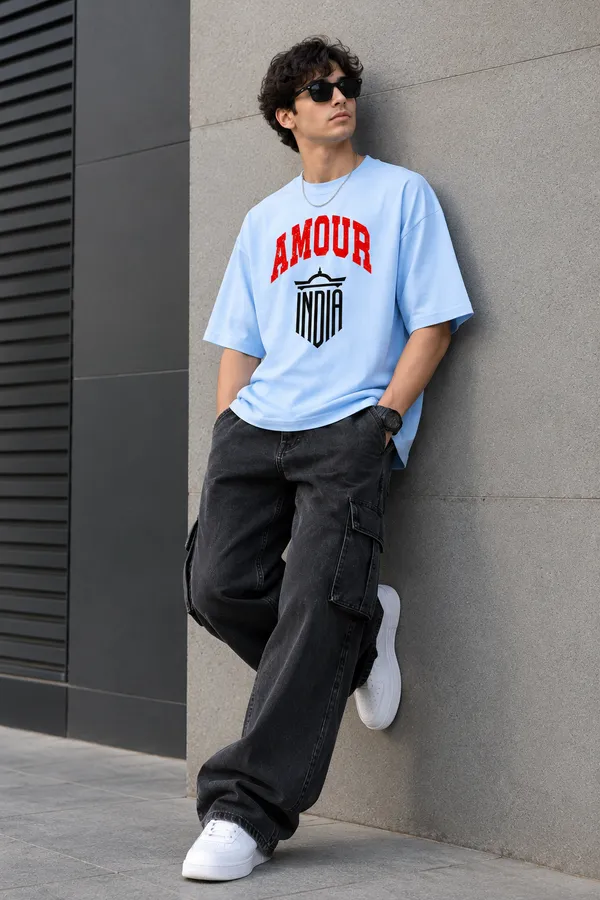 Men’s_Sky_Blue_Oversized_"Amour_India"_Varsity_T-Shirt_|_Giffy_Life