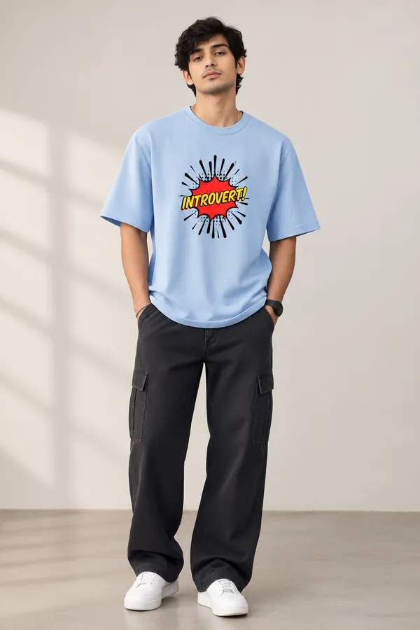 Men’s_Sky_Blue_Oversized_"INTROVERT"_Comic_Burst_T-Shirt