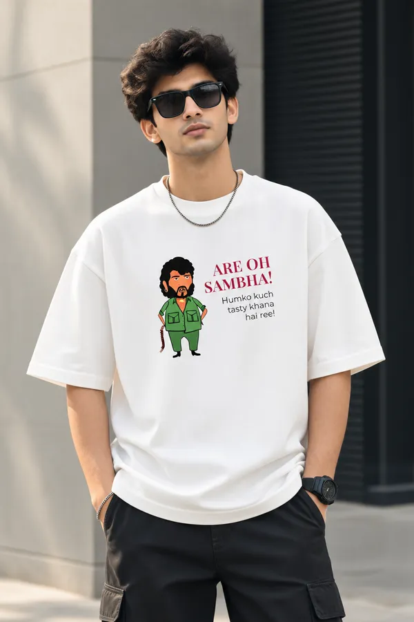 Men’s_White_Oversized_"Are_Oh_Sambha"_Gabbar_T-Shirt_|_Giffy_Life