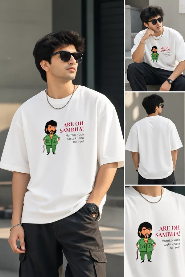 Men’s_White_Oversized_"Are_Oh_Sambha"_Gabbar_T-Shirt_|_Giffy_Life