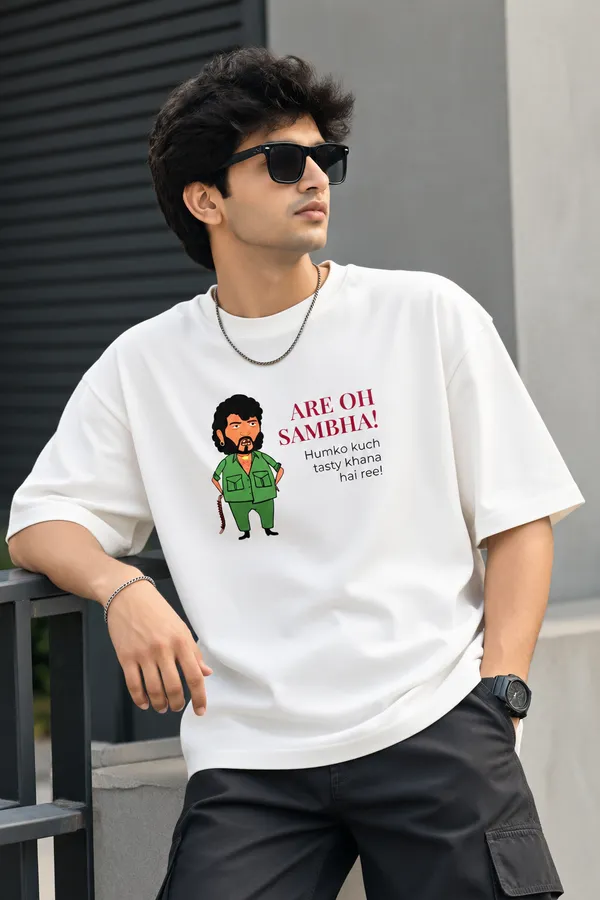 Men’s_White_Oversized_"Are_Oh_Sambha"_Gabbar_T-Shirt_|_Giffy_Life