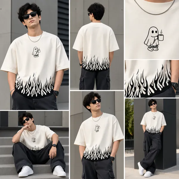 Men’s_White_Oversized_"Souled_Inferno"_Coffee_T-Shirt