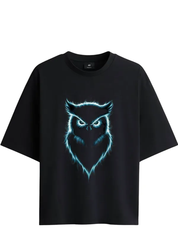 Women's_Black_Oversized_T-Shirt_with_Neon_Blue_Glow_Owl_Graphic_Print