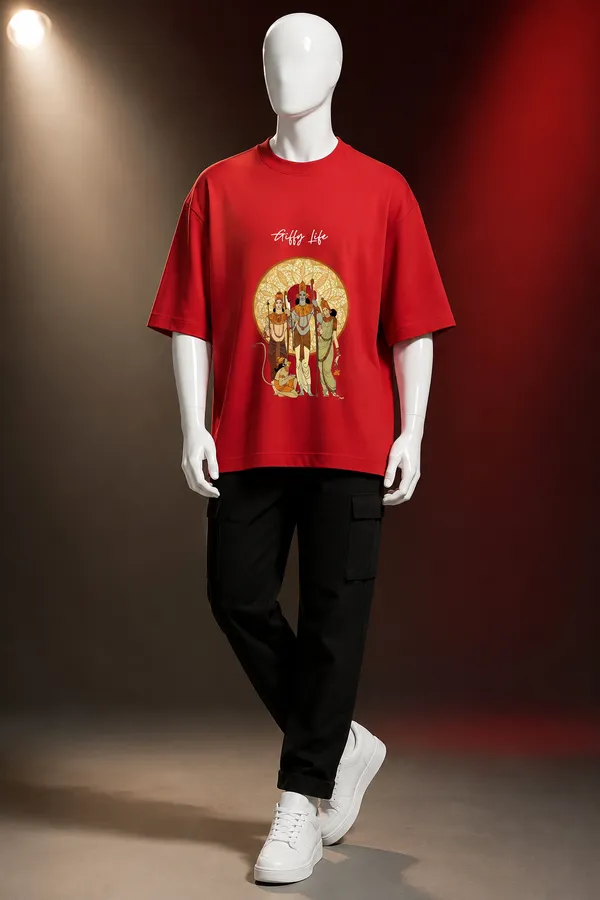 Giffy_Life_Ram_Darbar_Oversized_Tee_-_Red_Mythological_Artwork_Festive_Streetwear_T-Shirt