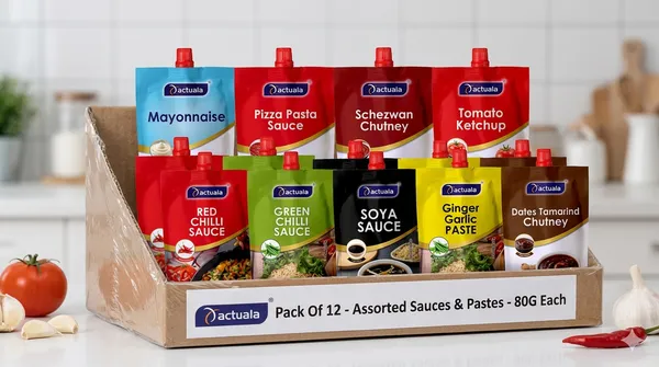 Aactuala_Pack_Of_12_(80G_Each)_Mayonnaise_,_Pizza_Pasta_Sauces_,_Schezwan_Churtney,Tomato_Ketchup_,_Red_Chilli,_Green_Chilli_Sauces,_Soya_Sauces,_Ginger_Garlic_Paste,_Dates_Temrin_Churtney_(12_X_80_G)