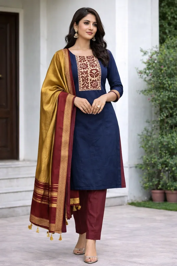 Unstitched_Suit_-_Pure_100%_Cotton_Suit_With_Heavy_Dupatta_And_Rayon_Pant