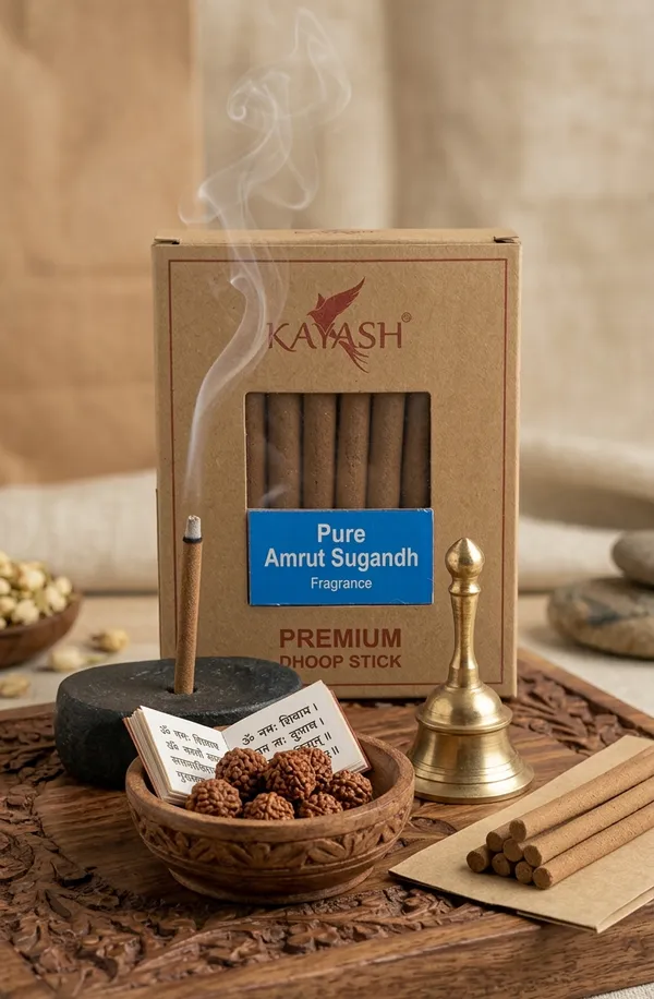 Pure_Amrut_Sugadha_Premium_Dhoop_Sticks_With_Free_Stand_Bamboo_Less_Charcoal_Free_Low_Smoke_Incense_Spiritual_Blend_For_Positivity_Balance_Ideal_For_Pooja_Meditation_100_Gram