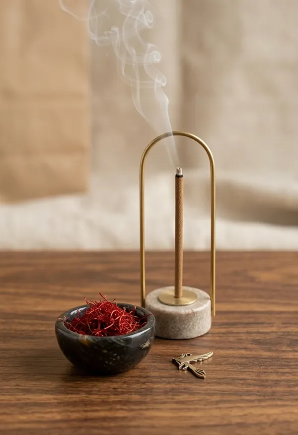 Pure_Saffron_Premium_Dhoop_Sticks_With_Free_Stand_Bamboo_Less_Charcoal_Free_Low_Smoke_Incense_Spiritual_Blend_For_Positivity_Balance_Ideal_For_Pooja_Meditation_100_Gram