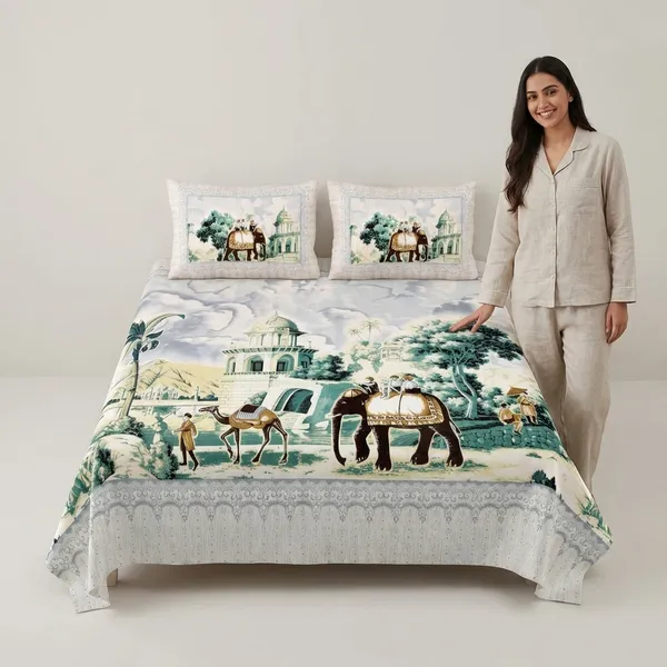 Elephant_Green_Pure_Cotton_King_Size_Bedsheet_With_2_Pillow_Covers