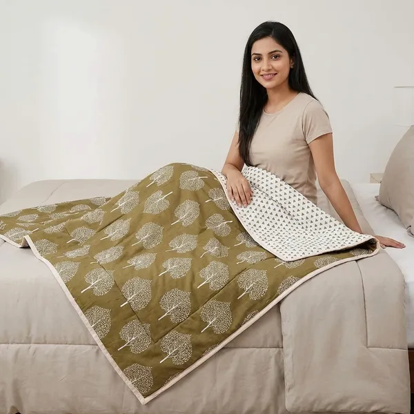 Mehandi_Leaf_Pure_Cotton_Reversible_Printed_3_Layered_Dohar_For_AC_Rooms