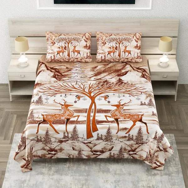 Dual_Deer_Brown_Pure_Cotton_King_Size_Bedsheet_With_2_Pillow_Covers
