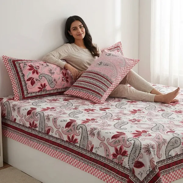 Paisley_Pink_Pure_Cotton_King_Size_Bedsheet_With_2_Pillow_Covers