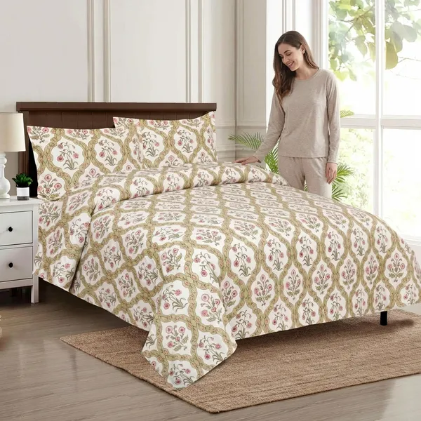 Damask_Brown_Pure_Cotton_King_Size_Bedsheet_With_2_Pillow_Covers