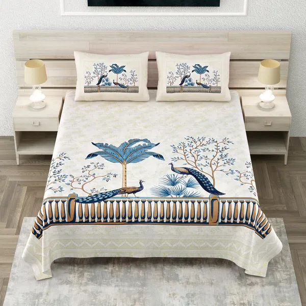 Peacock_Blue_Pure_Cotton_King_Size_Bedsheet_With_2_Pillow_Covers