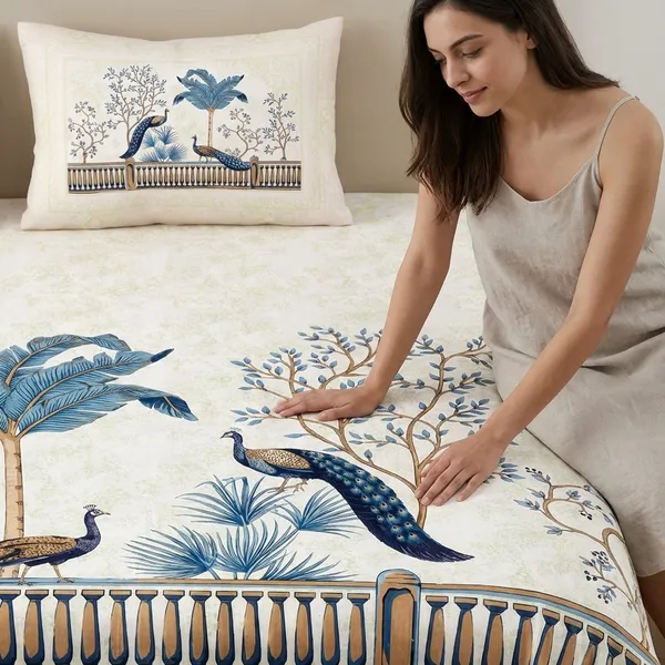 Peacock_Blue_Pure_Cotton_King_Size_Bedsheet_With_2_Pillow_Covers