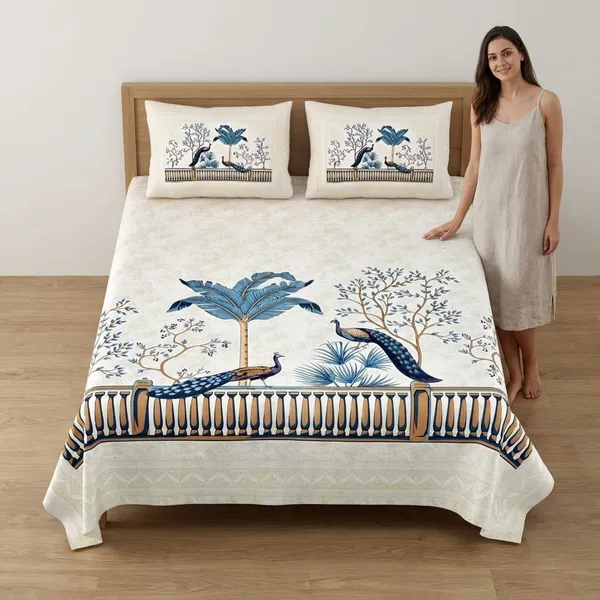 Peacock_Blue_Pure_Cotton_King_Size_Bedsheet_With_2_Pillow_Covers