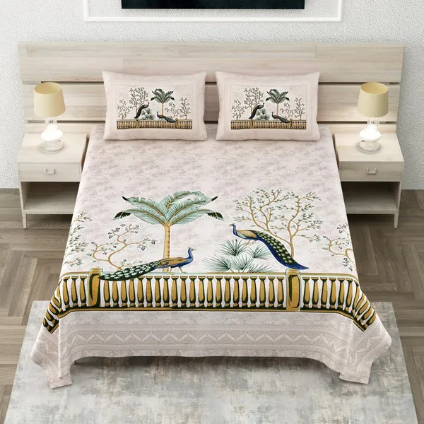 Peacock_Green_Pure_Cotton_King_Size_Bedsheet_With_2_Pillow_Covers