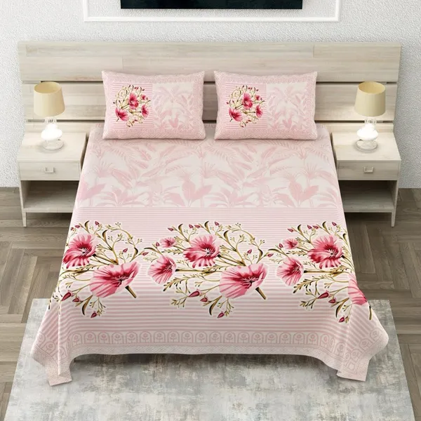 Floral_Striped_Pink_Pure_Cotton_King_Size_Bedsheet_With_2_Pillow_Covers