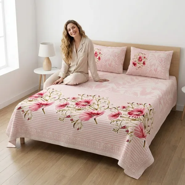 Floral_Striped_Pink_Pure_Cotton_King_Size_Bedsheet_With_2_Pillow_Covers