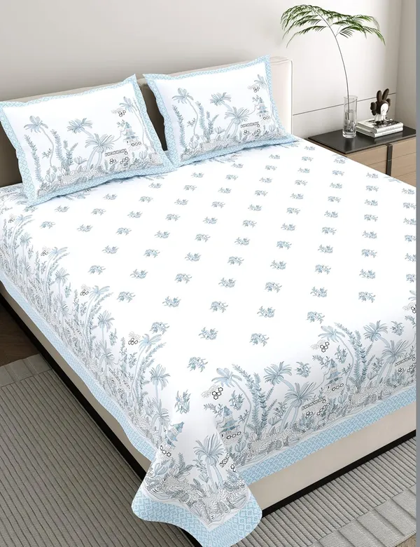 Tropical_Blue_Pure_Cotton_King_Size_Bedsheet_With_2_Pillow_Covers