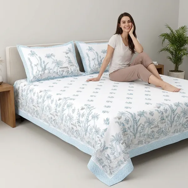 Tropical_Blue_Pure_Cotton_King_Size_Bedsheet_With_2_Pillow_Covers