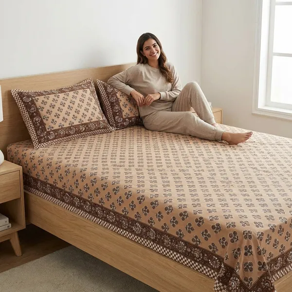 Jaipuri_Brown_Booti_Pure_Cotton_King_Size_Bedsheet_With_2_Pillow_Covers