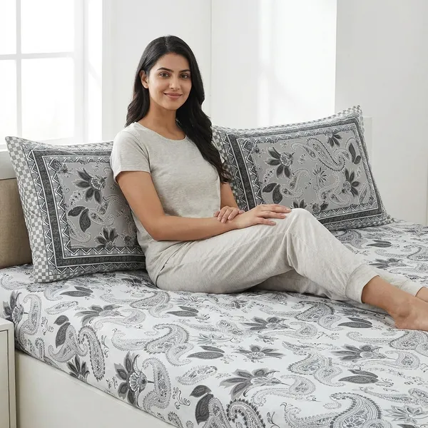 Paisley_Grey_Pure_Cotton_King_Size_Bedsheet_With_2_Pillow_Covers