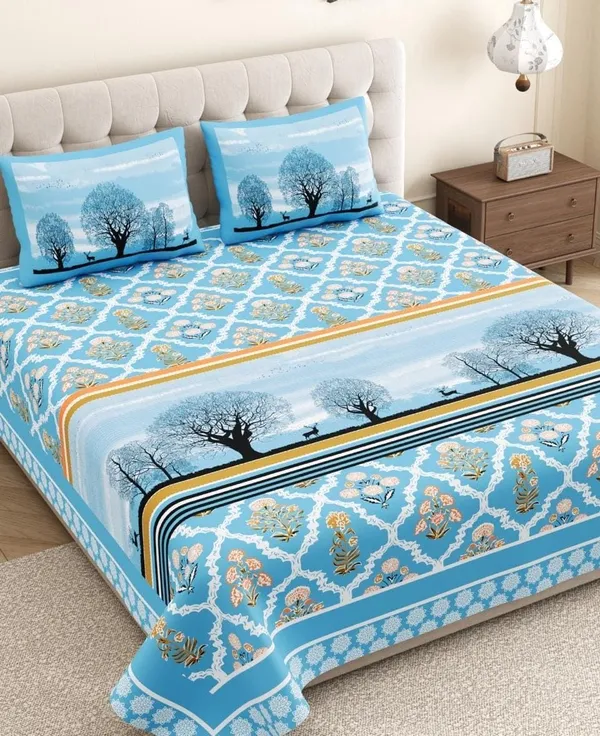Forrest_Blue_Pure_Cotton_King_Size_Bedsheet_With_2_Pillow_Covers