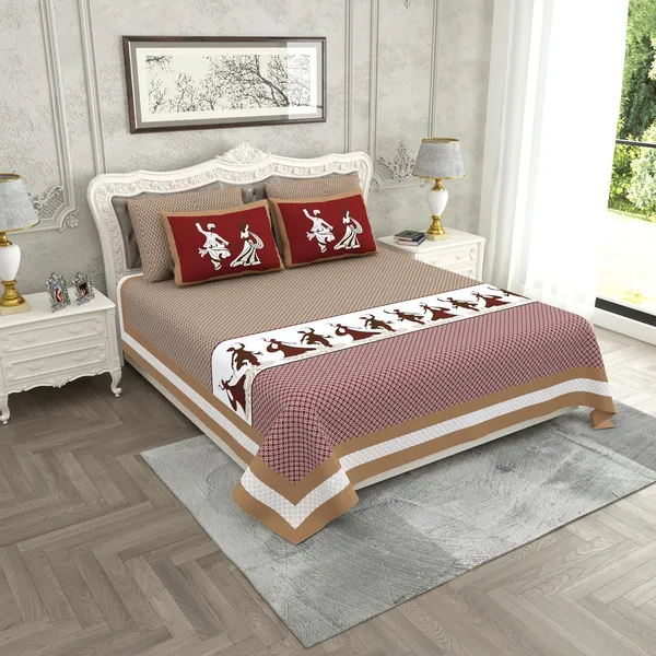 Garba_Maroon_Pure_Cotton_King_Size_Bedsheet_With_2_Pillow_Covers