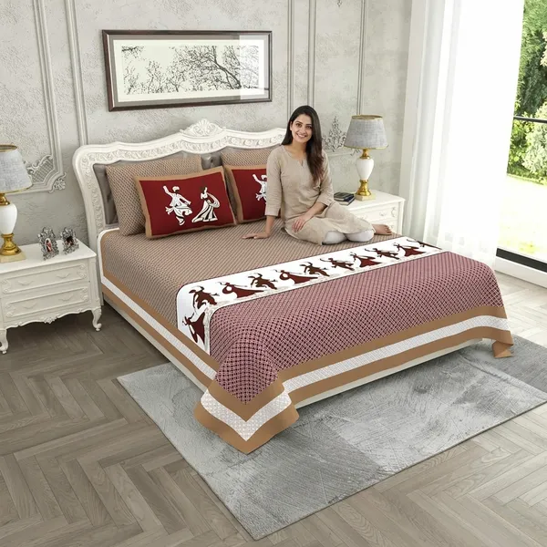 Garba_Maroon_Pure_Cotton_King_Size_Bedsheet_With_2_Pillow_Covers