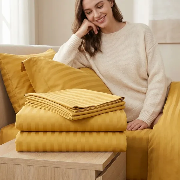 Pillow_Covers_Cotton_Feel_300_TC_Satin_Stripes_Set_Of_2_|_18*28_Inches_(Mustard_Yellow)