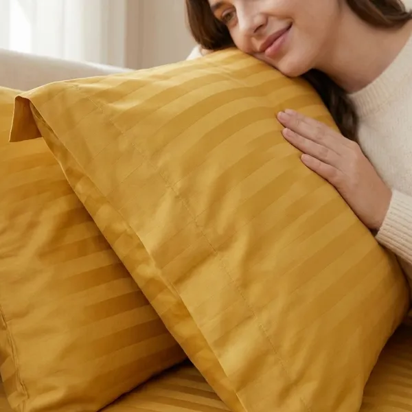 Pillow_Covers_Cotton_Feel_300_TC_Satin_Stripes_Set_Of_2_|_18*28_Inches_(Mustard_Yellow)
