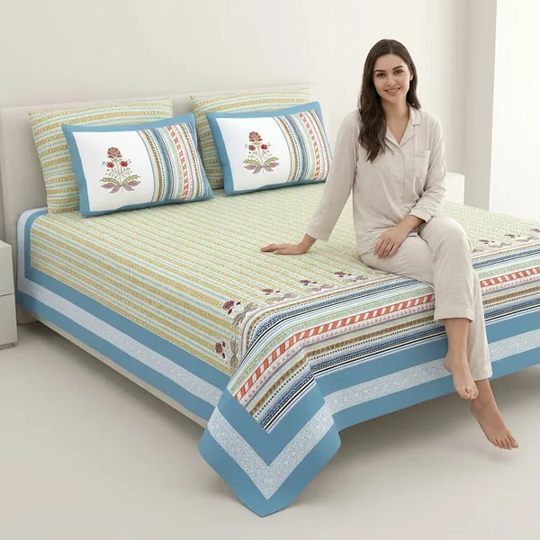 Striped_Green_Pure_Cotton_King_Size_Bedsheet_With_2_Pillow_Covers