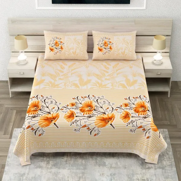 Floral_Striped_Yellow_Pure_Cotton_King_Size_Bedsheet_With_2_Pillow_Covers