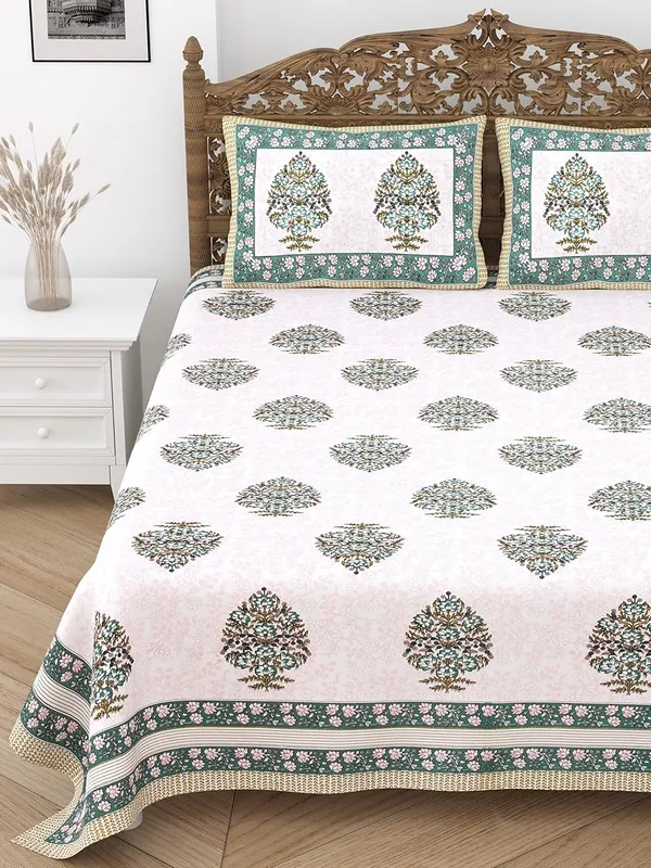 Jaipuri_Green_Pure_Cotton_King_Size_Bedsheet_With_2_Pillow_Covers