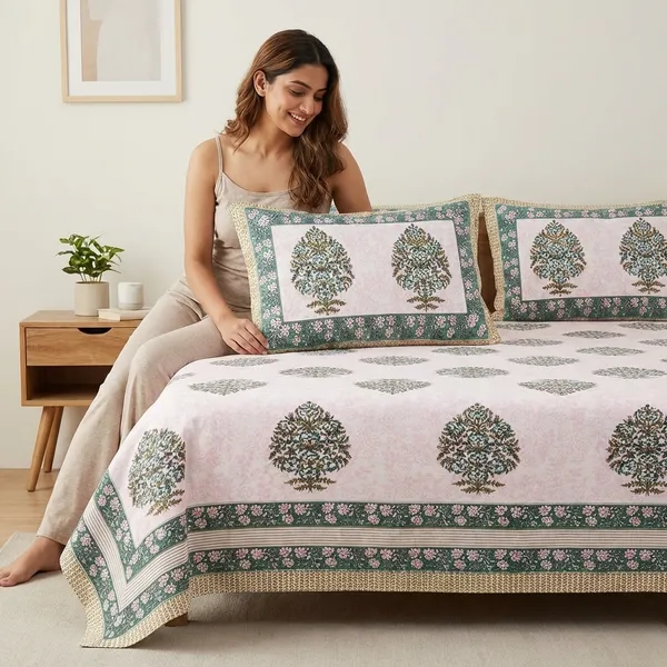 Jaipuri_Green_Pure_Cotton_King_Size_Bedsheet_With_2_Pillow_Covers