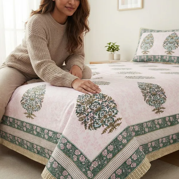 Jaipuri_Green_Pure_Cotton_King_Size_Bedsheet_With_2_Pillow_Covers