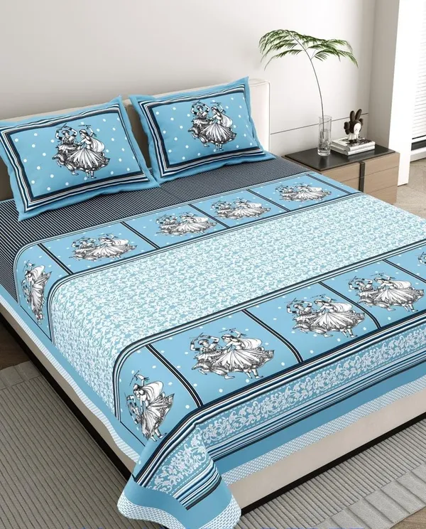 Folk_Dance_Blue_Pure_Cotton_King_Size_Bedsheet_With_2_Pillow_Covers