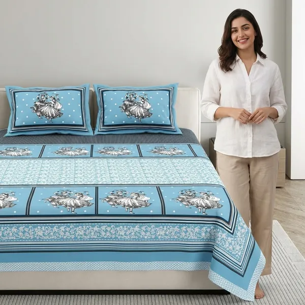 Folk_Dance_Blue_Pure_Cotton_King_Size_Bedsheet_With_2_Pillow_Covers